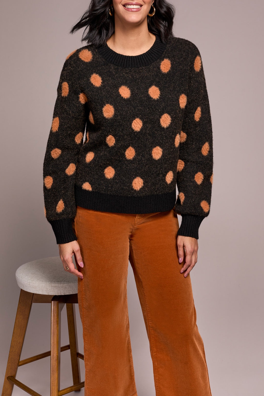 BLACK DOTS COZY CREW NECK SWEATER