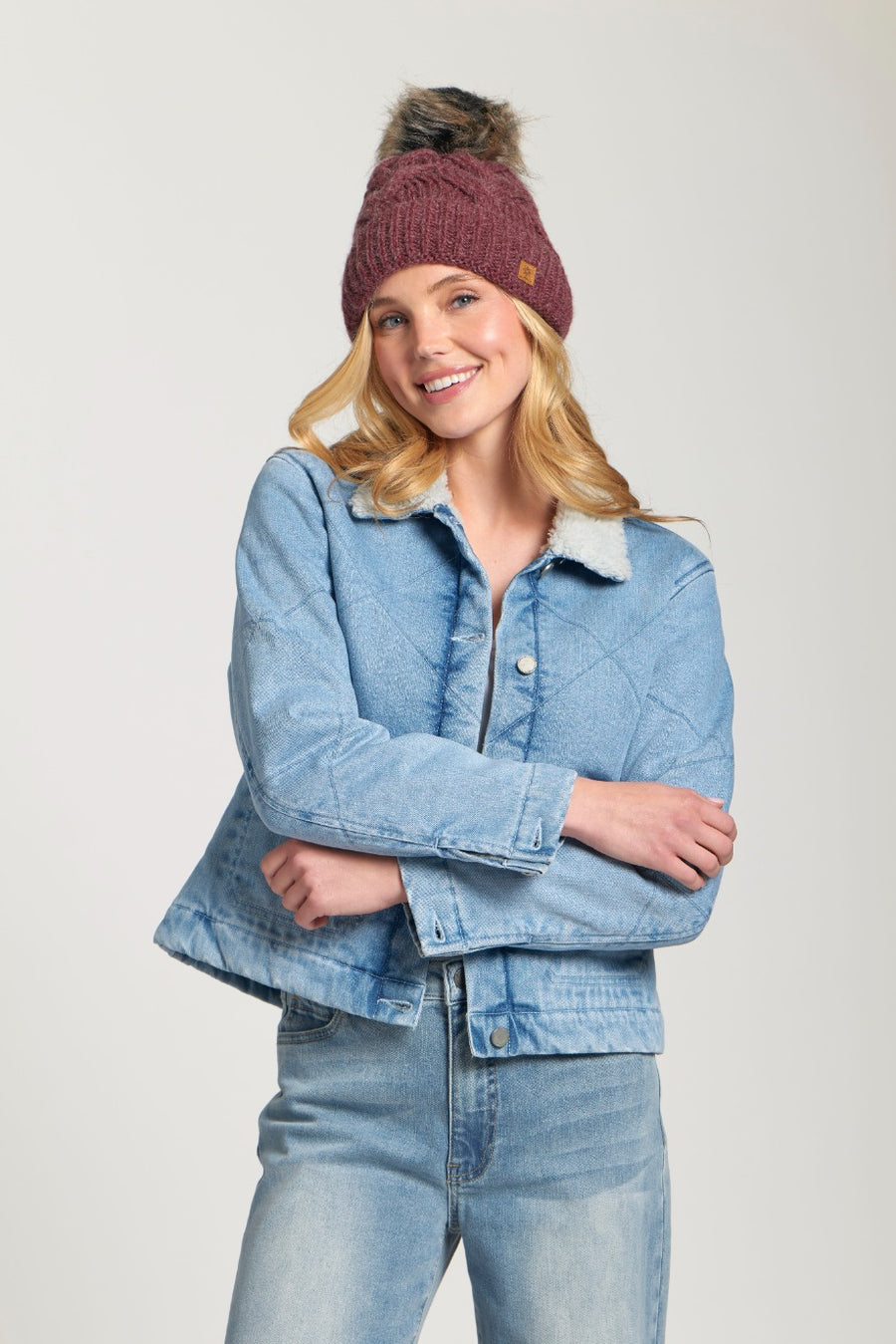 SADIE LIGHT INDIGO QUILTED DENIM & SHERPA JACKET
