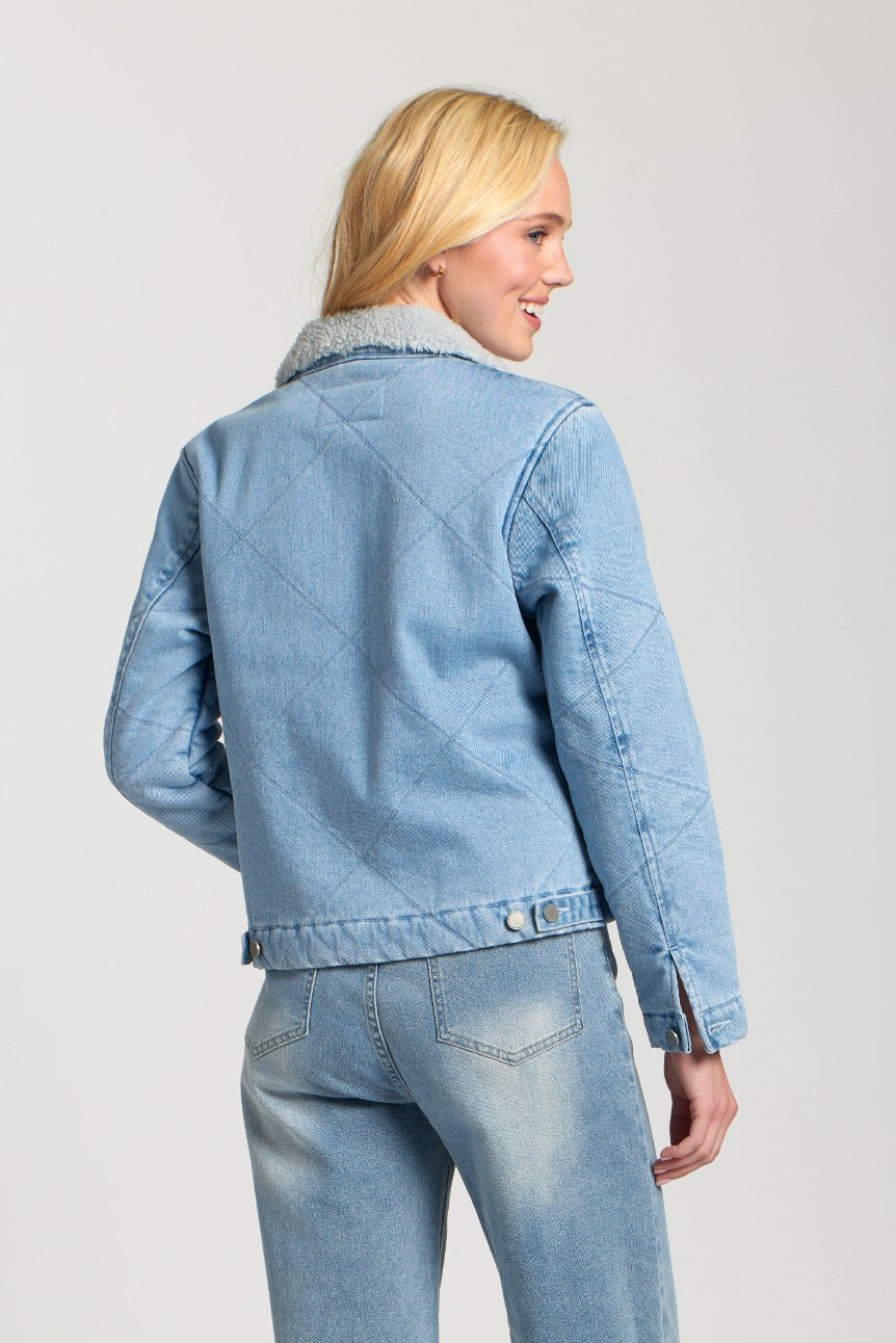 SADIE LIGHT INDIGO QUILTED DENIM & SHERPA JACKET
