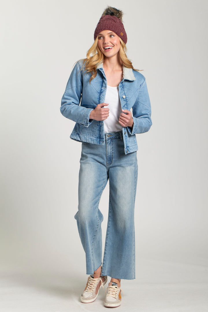 SADIE LIGHT INDIGO QUILTED DENIM & SHERPA JACKET