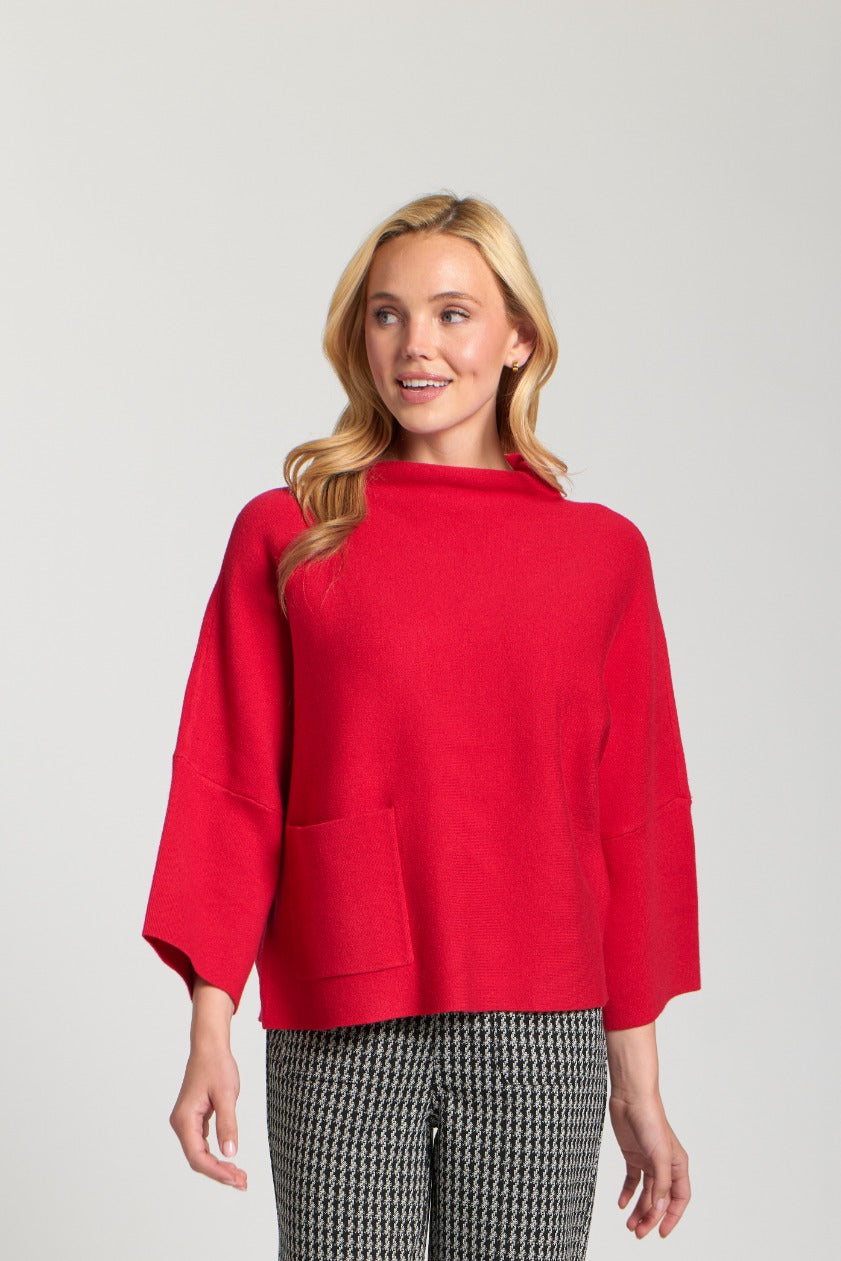 HOLIDAY RED FUNNEL NECK SWEATER
