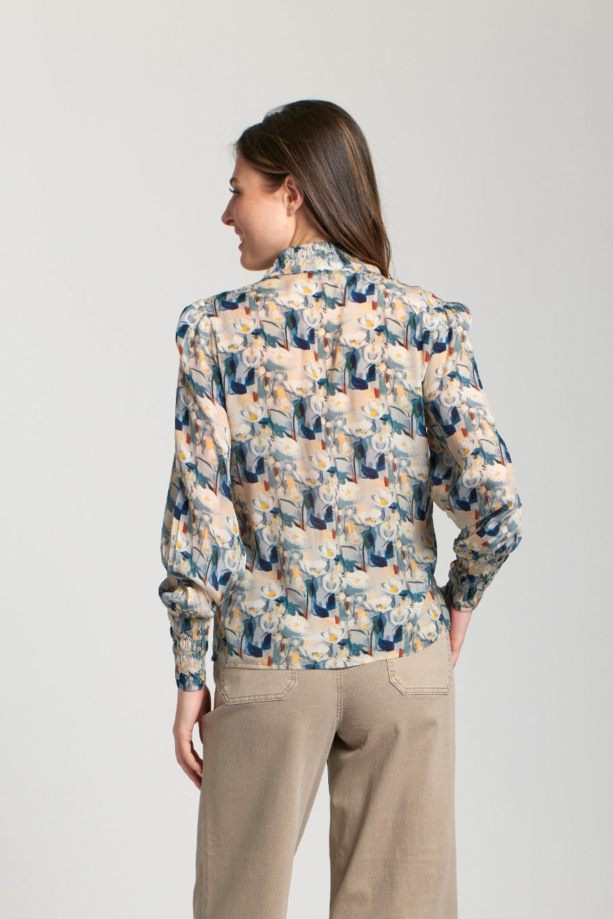 ERIKA WHITE & STEEL BLUE FORGET-ME-NOT PRINT BLOUSE
