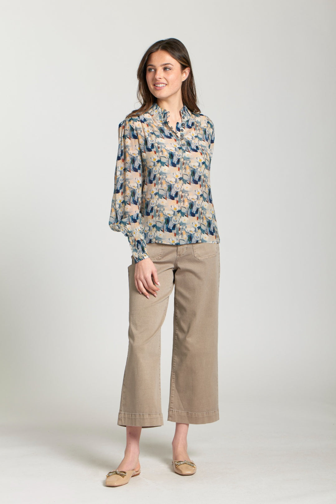 ERIKA WHITE & STEEL BLUE FORGET-ME-NOT PRINT BLOUSE