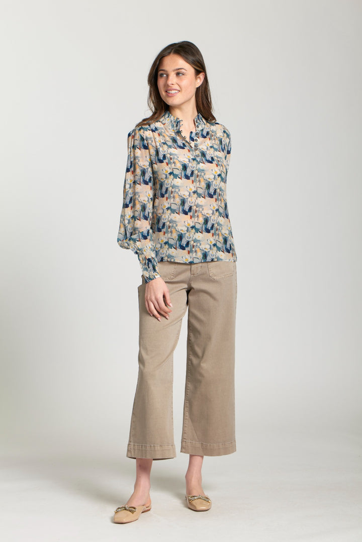 ERIKA WHITE & STEEL BLUE FORGET-ME-NOT PRINT BLOUSE