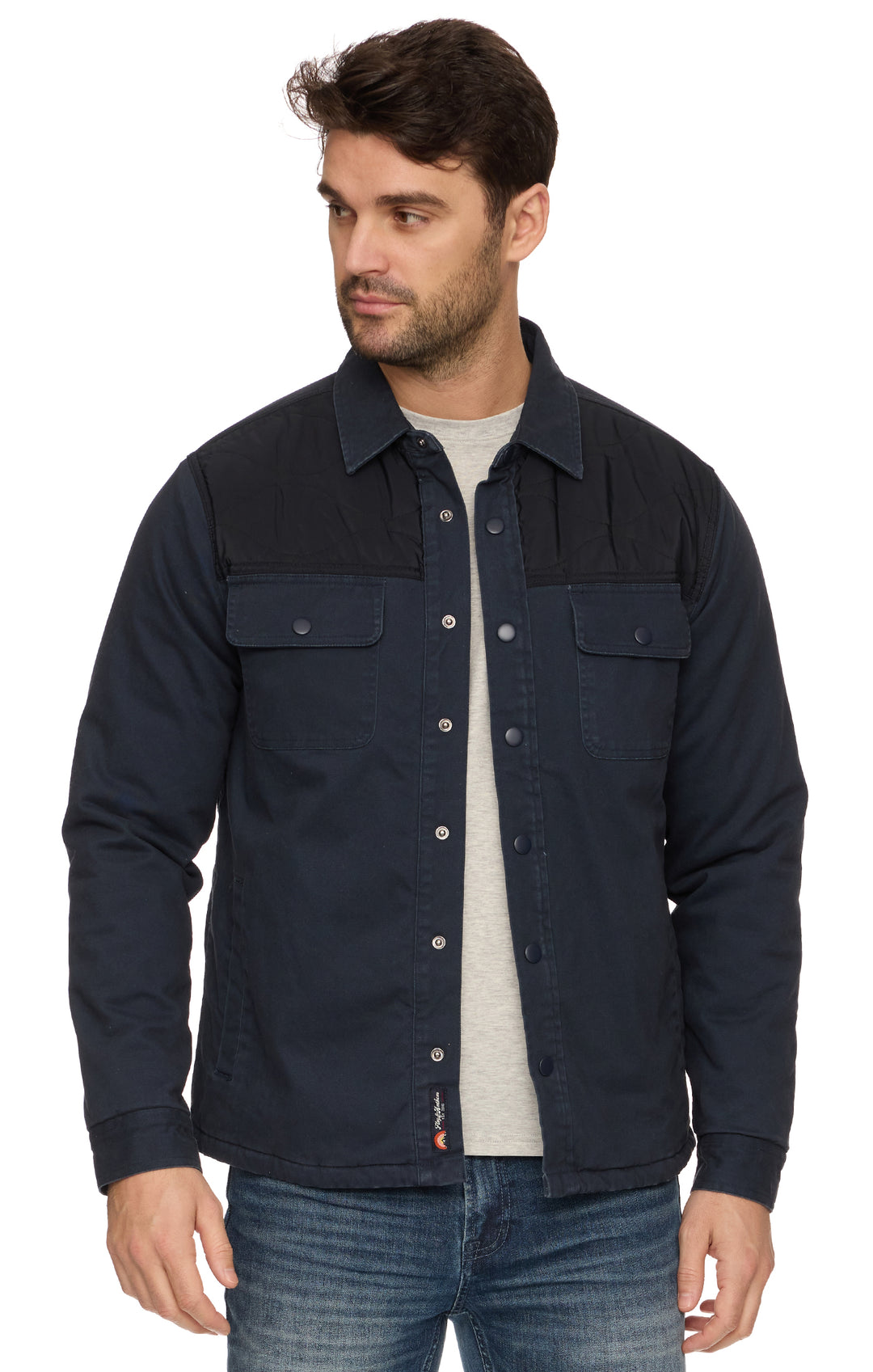 MEN'S NAVY CAMERON MIXED MEDIA FILLED JACKET
