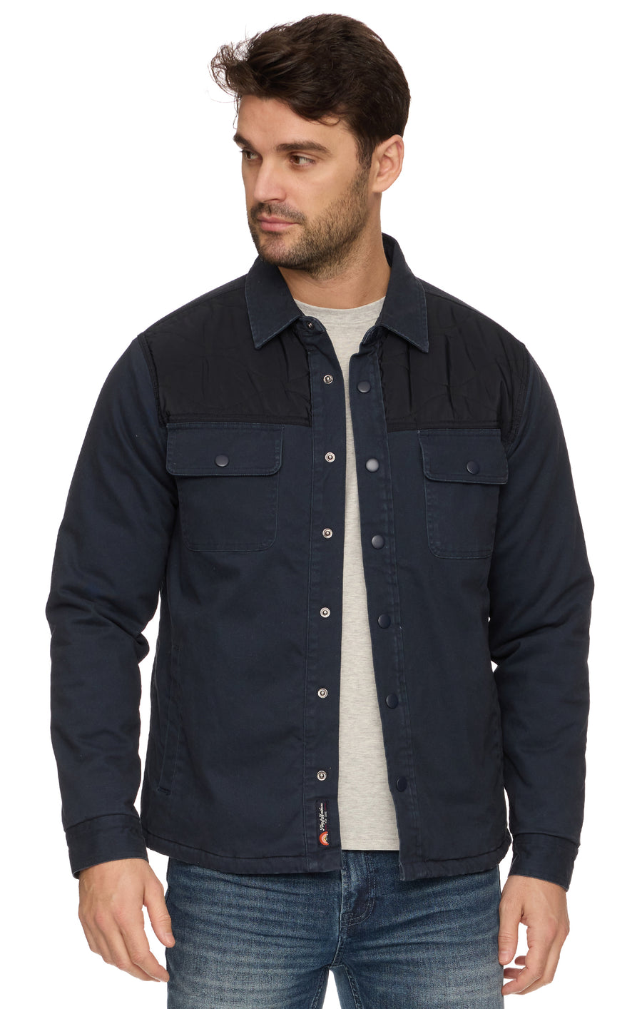 MEN'S NAVY CAMERON MIXED MEDIA FILLED JACKET
