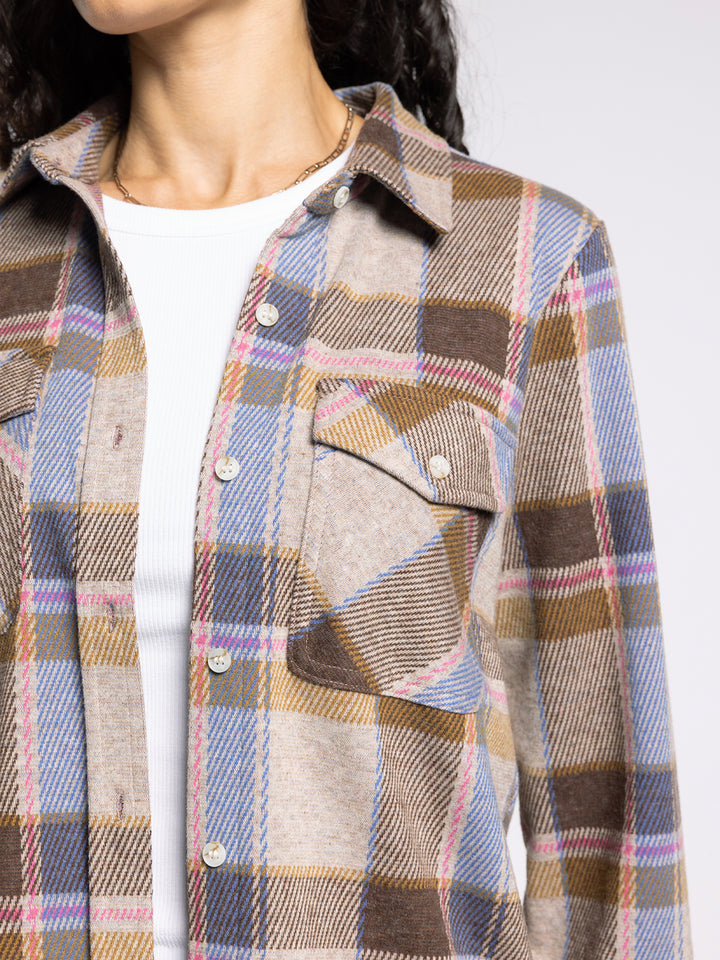CASSIAN SAND BROWN KNIT PLAID SHIRT
