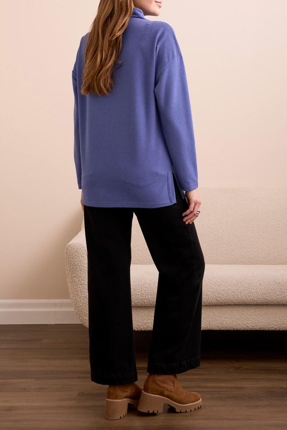 HEATHERED BLUE VIOLET FUNNEL NECK TUNIC TOP
