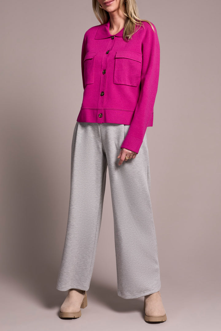 PINK FLAMBE DOUBLE KNIT COLLARED SWEATER CARDIGAN