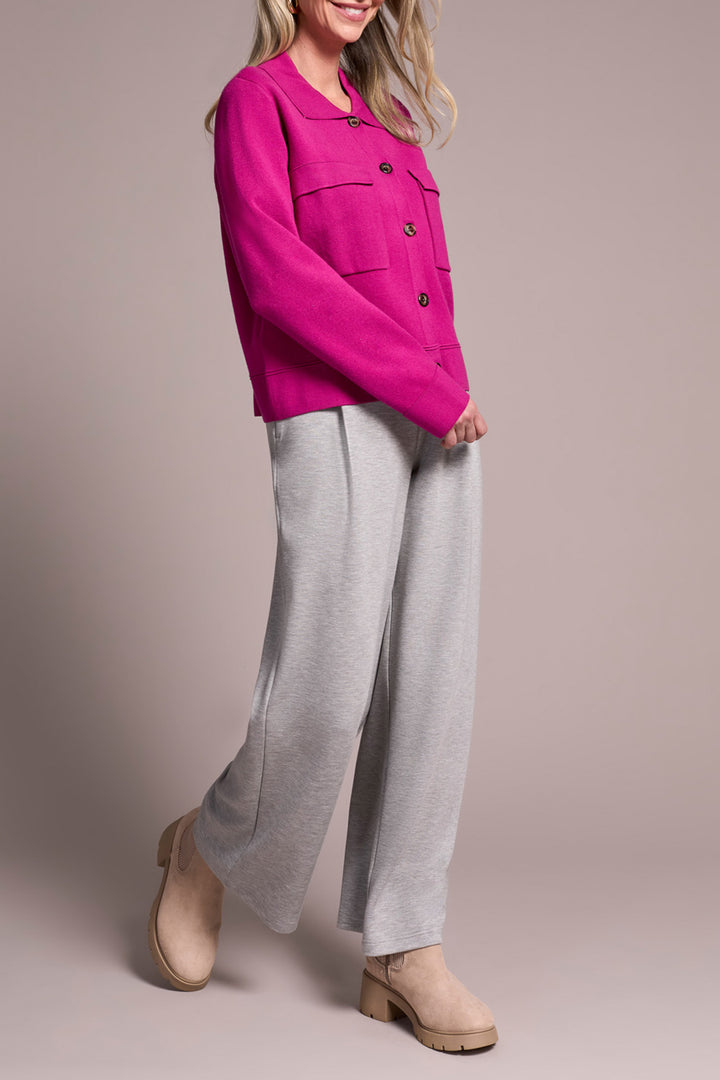 PINK FLAMBE DOUBLE KNIT COLLARED SWEATER CARDIGAN