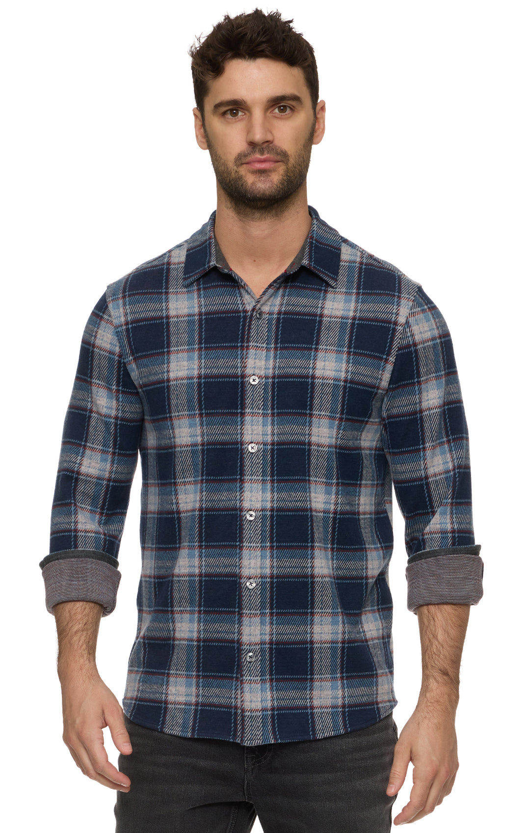 NORRIS HERO KNIT NAVY PLAID KNIT FLANNEL