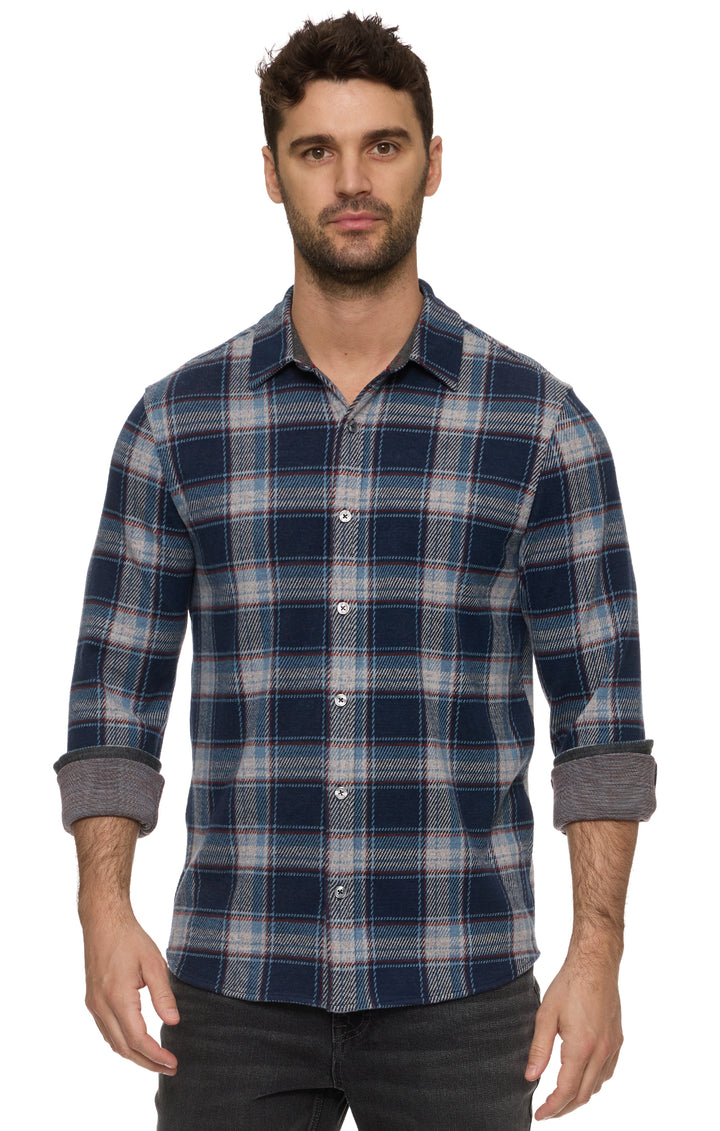 NORRIS HERO KNIT NAVY PLAID KNIT FLANNEL