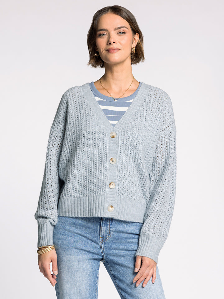 AMOUR PACIFIC BLUE BUTTON CARDIGAN