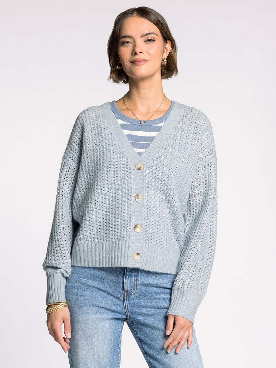 AMOUR PACIFIC BLUE BUTTON CARDIGAN
