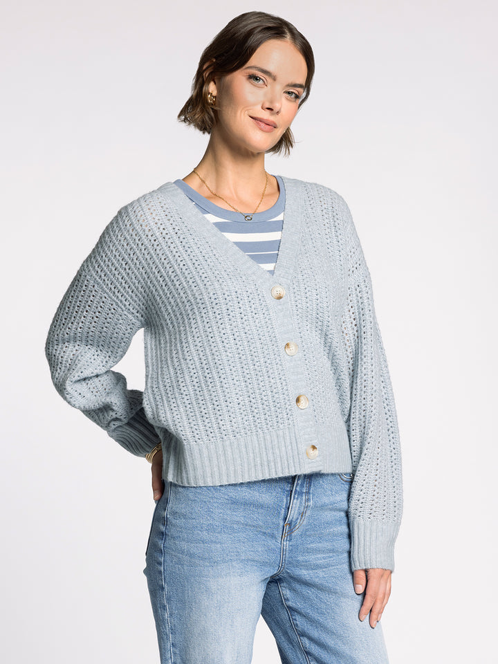 AMOUR PACIFIC BLUE BUTTON CARDIGAN