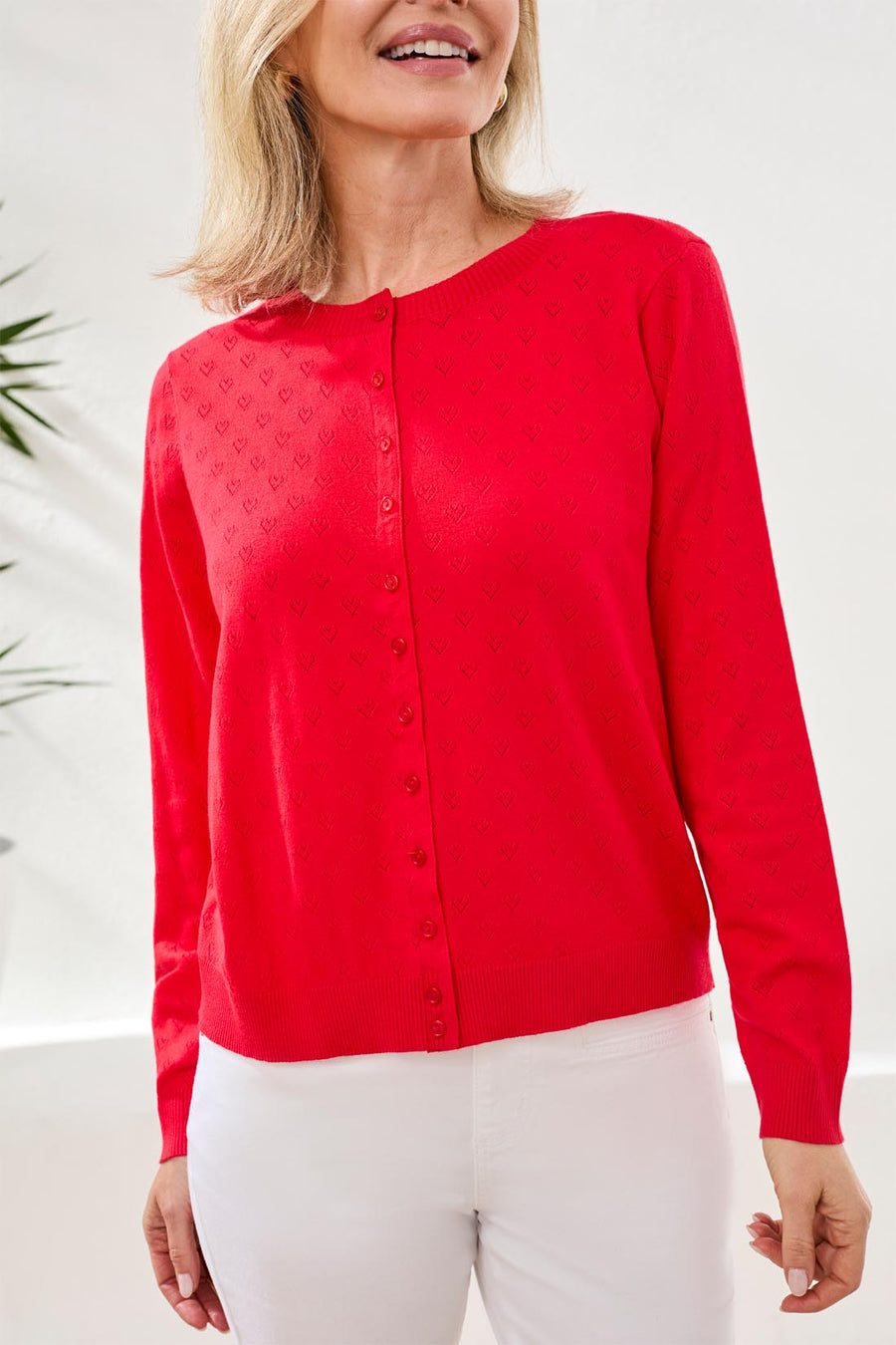 ROUGE HEART POINTELLE BUTTON FRONT CARDIGAN

