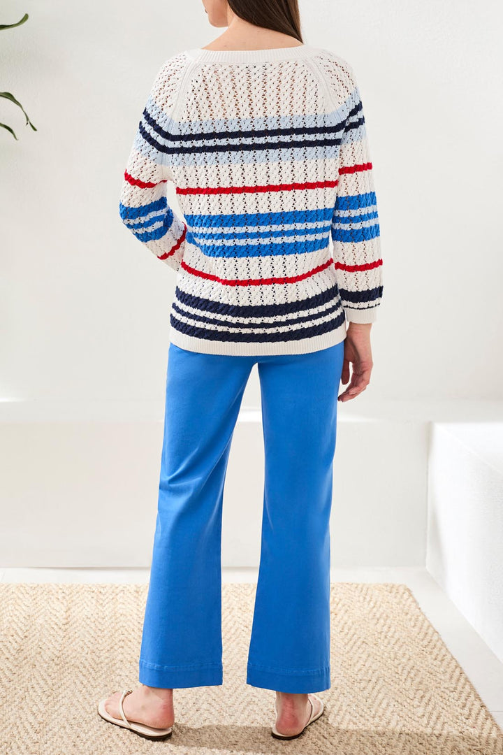 ROYAL 3/4 SLEEVE STRIPE CABLE SWEATER