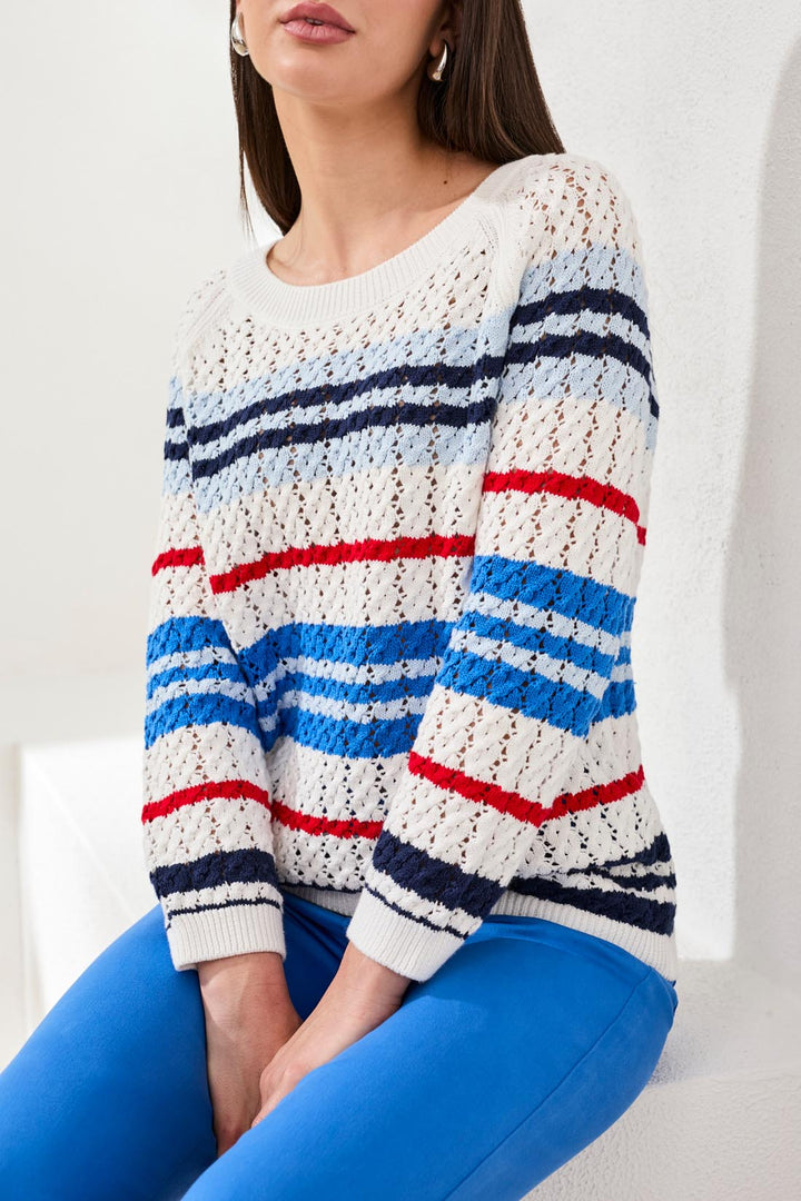 ROYAL 3/4 SLEEVE STRIPE CABLE SWEATER