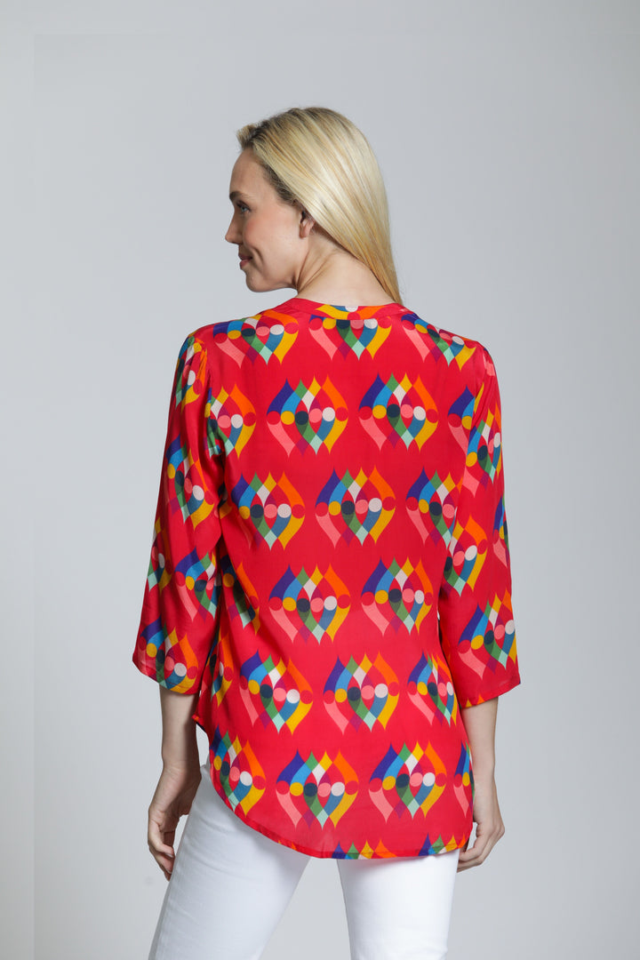 MAKAYLA RED PRINT MANDARIN COLLAR BLOUSE
