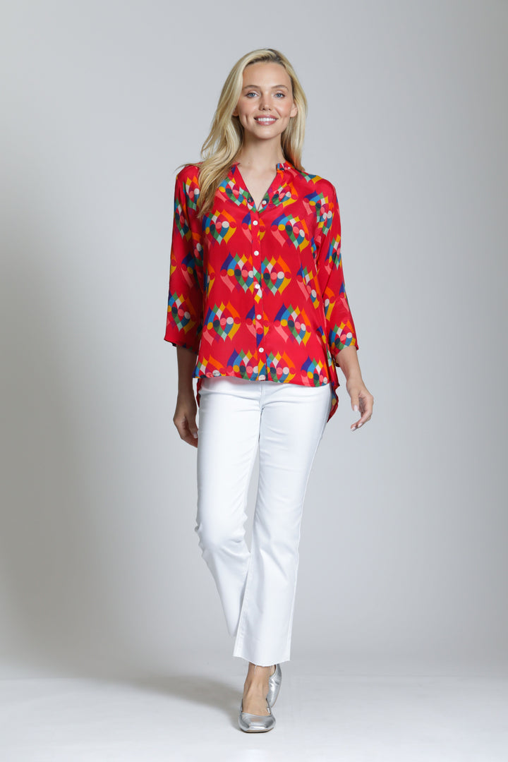 MAKAYLA RED PRINT MANDARIN COLLAR BLOUSE