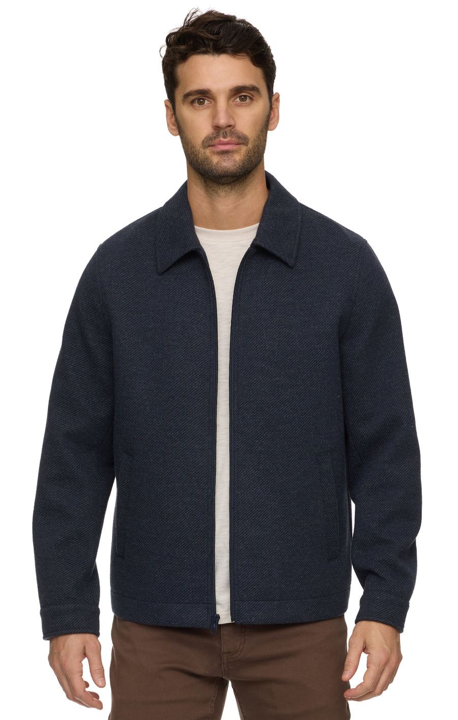 NAVY GILBERT BRUSHED TWILL JACKET
