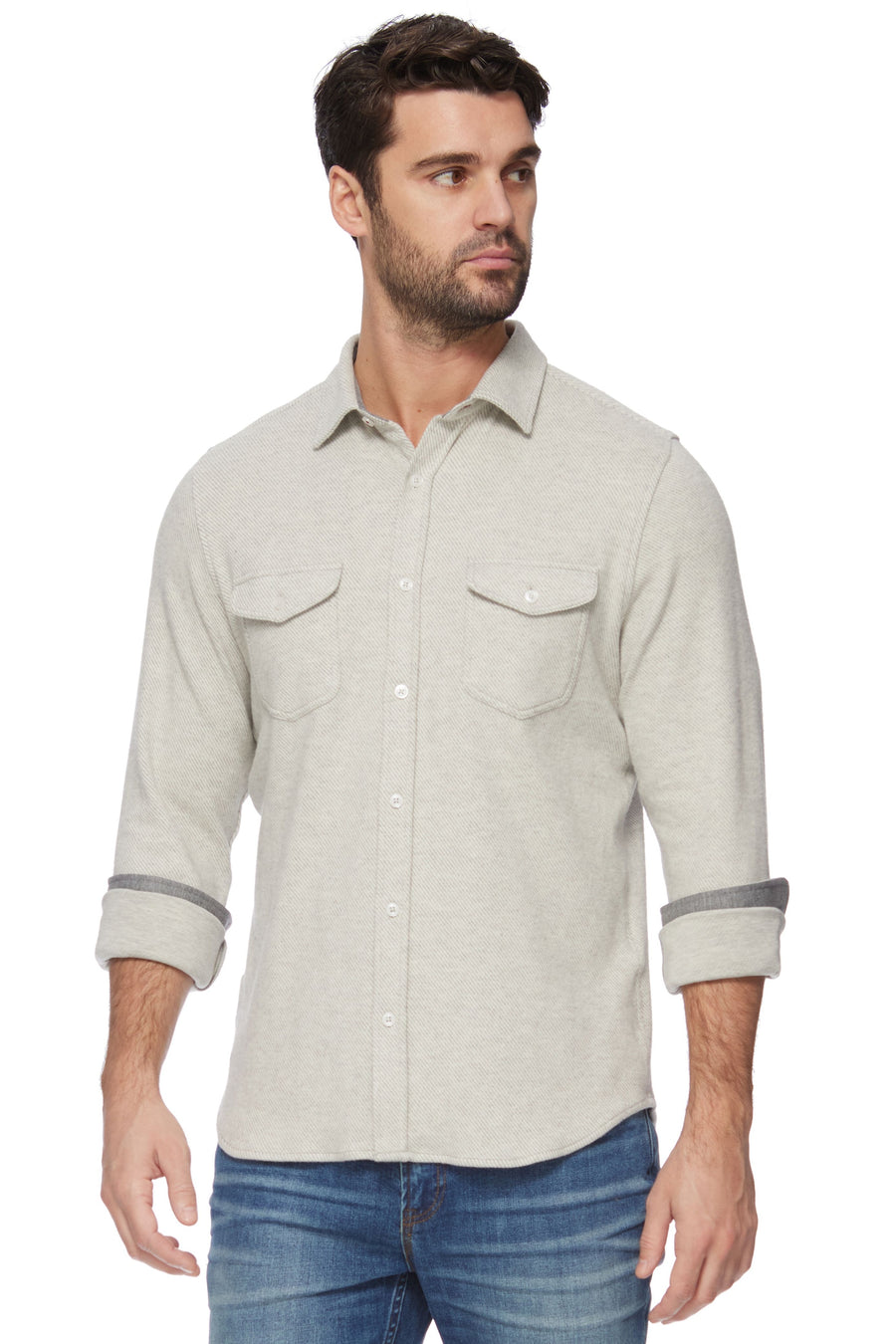 MEN'S LIGHT GREY HERO KNIT FLANNEL SHIRT
