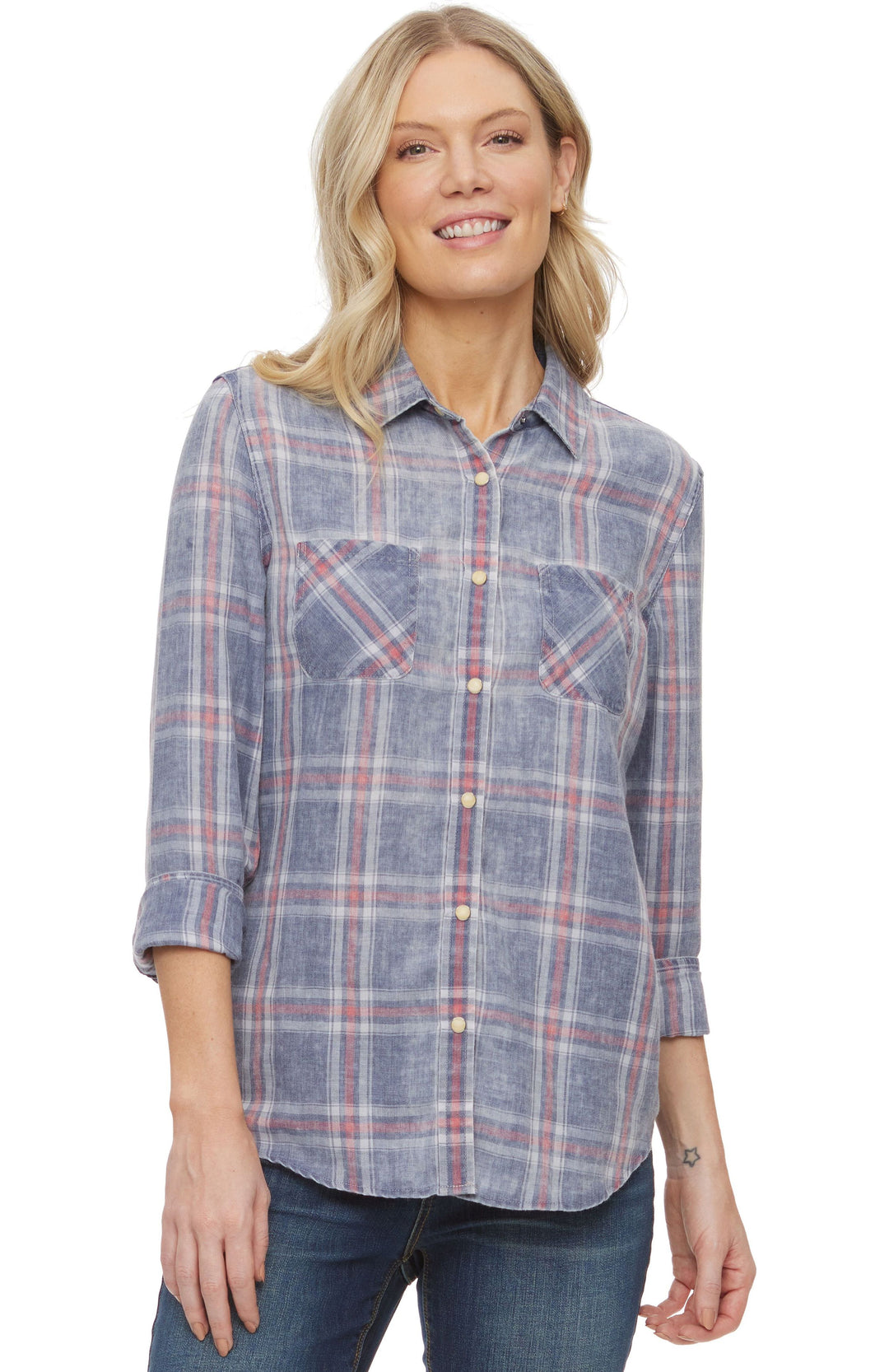 BRANSON VINTAGE WASH PLAID DOUBLE POCKET SHIRT
