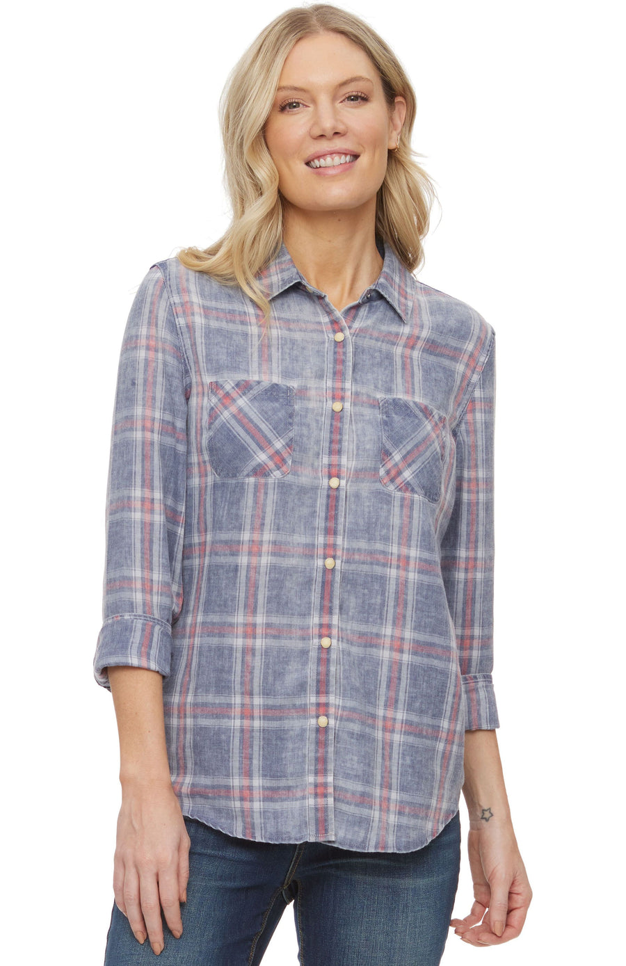 BRANSON VINTAGE WASH PLAID DOUBLE POCKET SHIRT
