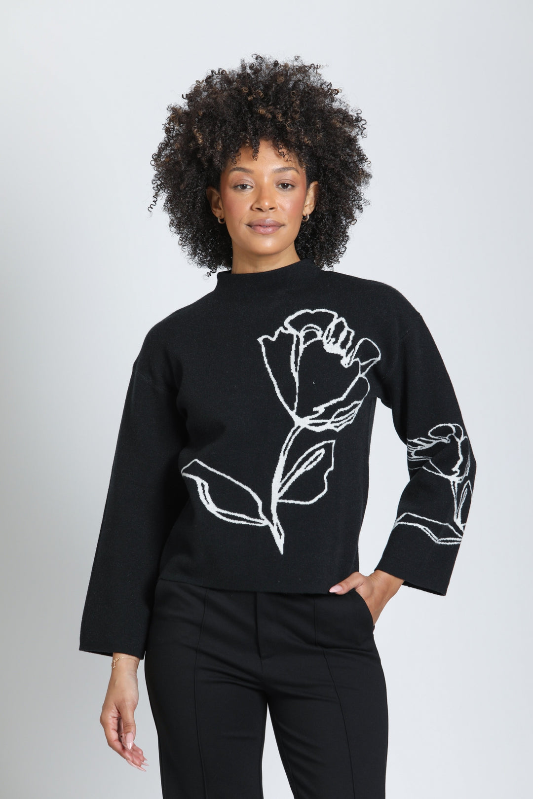 JET & IVORY CONTRAST FLORAL SWEATER