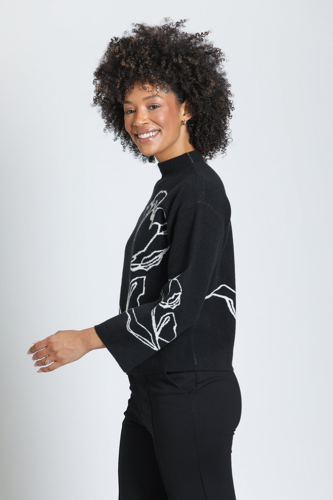 JET & IVORY CONTRAST FLORAL SWEATER