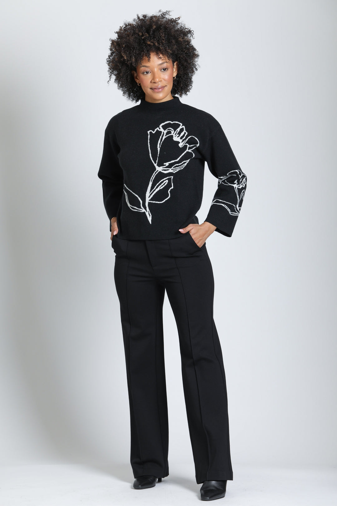 JET & IVORY CONTRAST FLORAL SWEATER