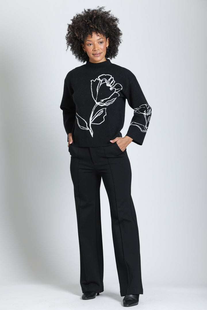JET & IVORY CONTRAST FLORAL SWEATER