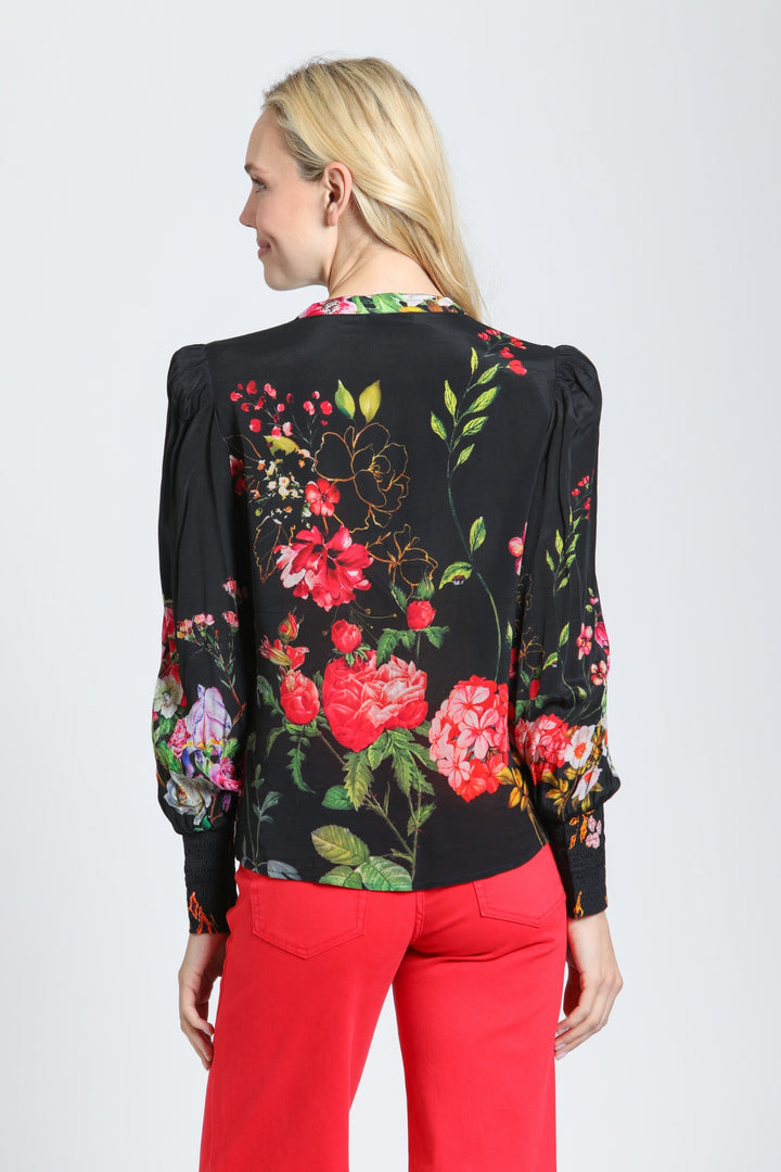 SCARLET MIDNIGHT FLORAL SMOCKED SLEEVE BLOUSE