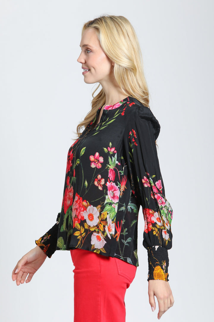 SCARLET MIDNIGHT FLORAL SMOCKED SLEEVE BLOUSE