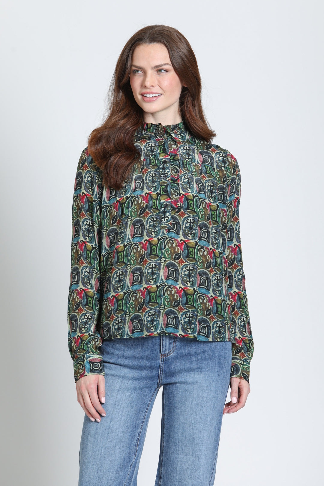 ALEXIS MOSS & GARNET RUFFLE PLACKET BLOUSE