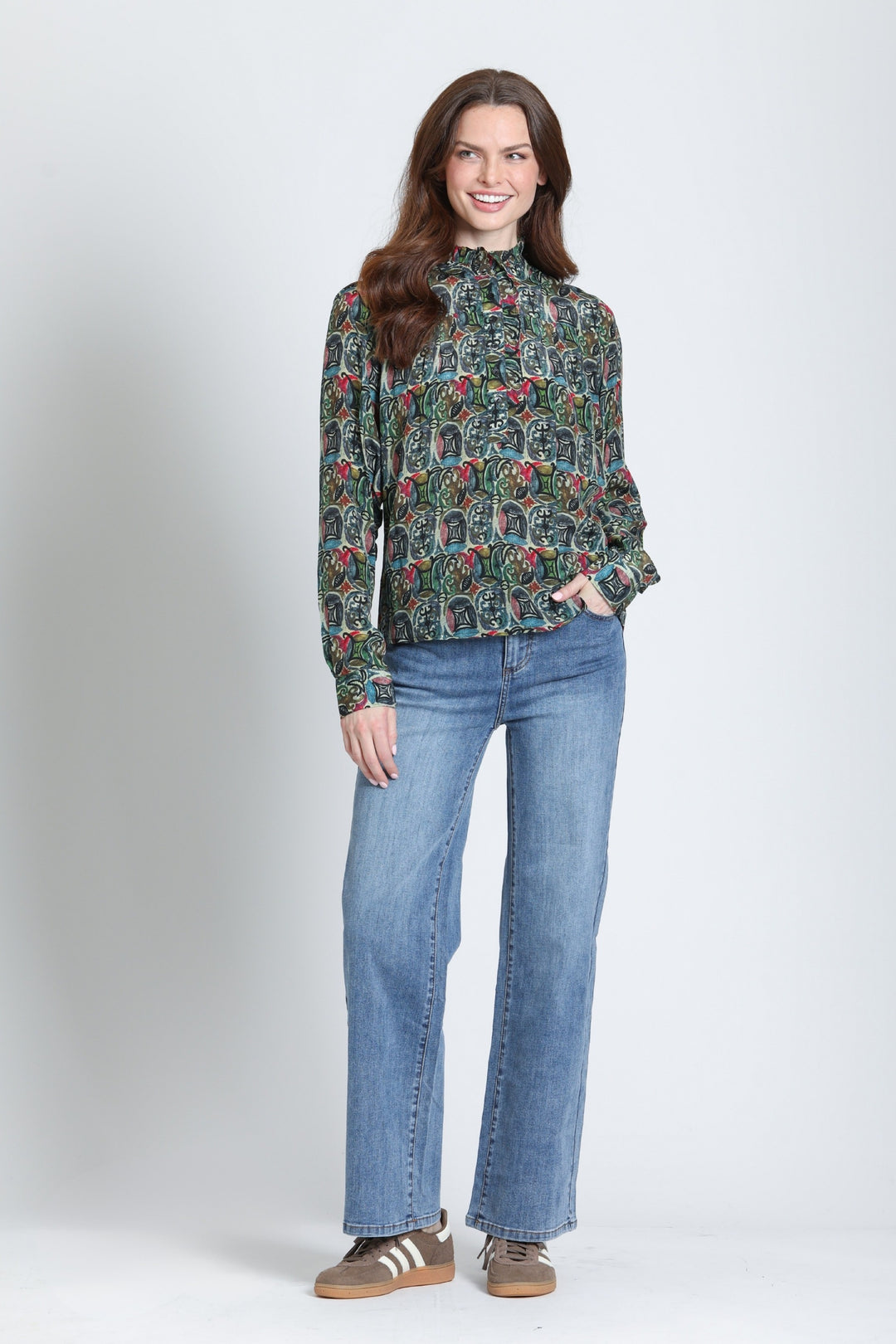 ALEXIS MOSS & GARNET RUFFLE PLACKET BLOUSE