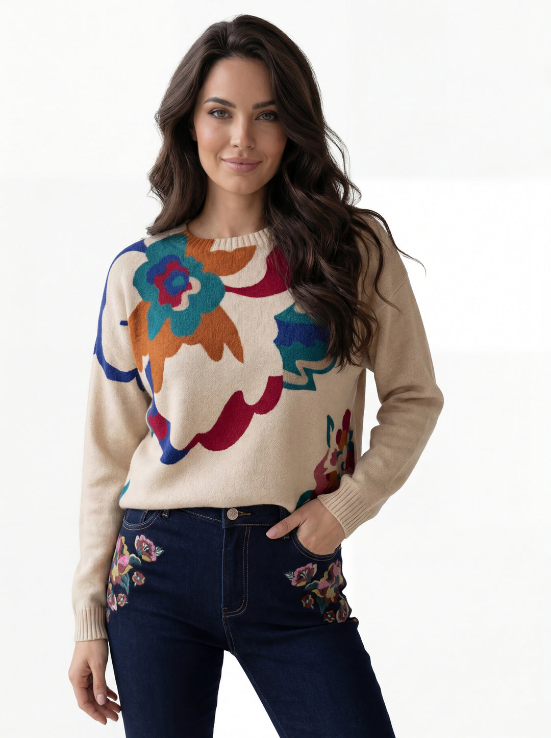LINNEA FLROAL CREW NECK SWEATER