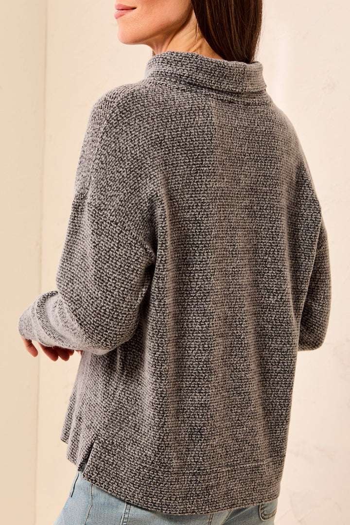 CHARCOAL COZY KNIT FUNNEL NECK TOP