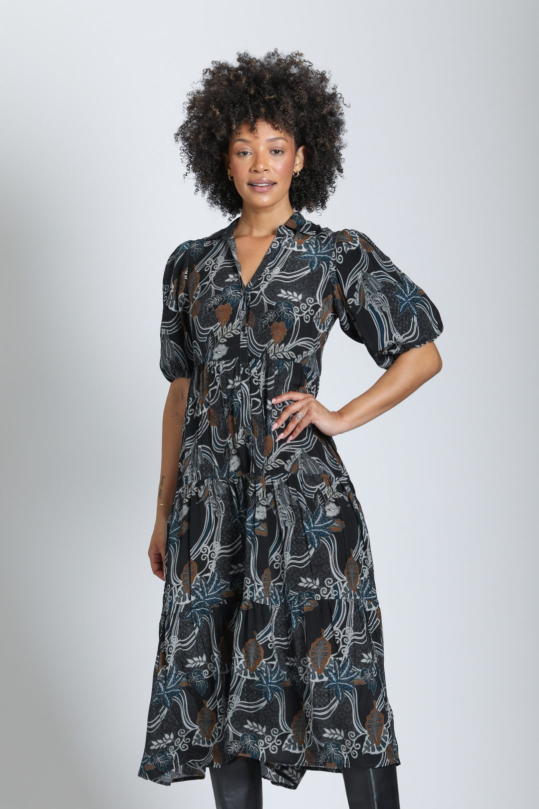 MIDNIGHT SPRUCE LONG TIERED DRESS