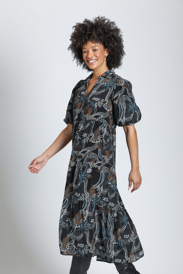 MIDNIGHT SPRUCE LONG TIERED DRESS