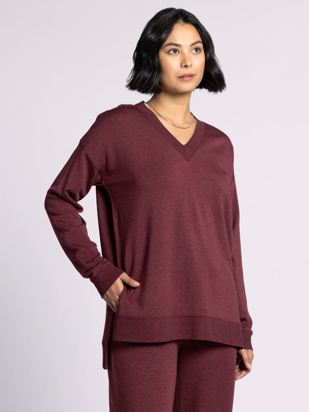 SCARLETT DEEP CABERNET V-NECK TOP
