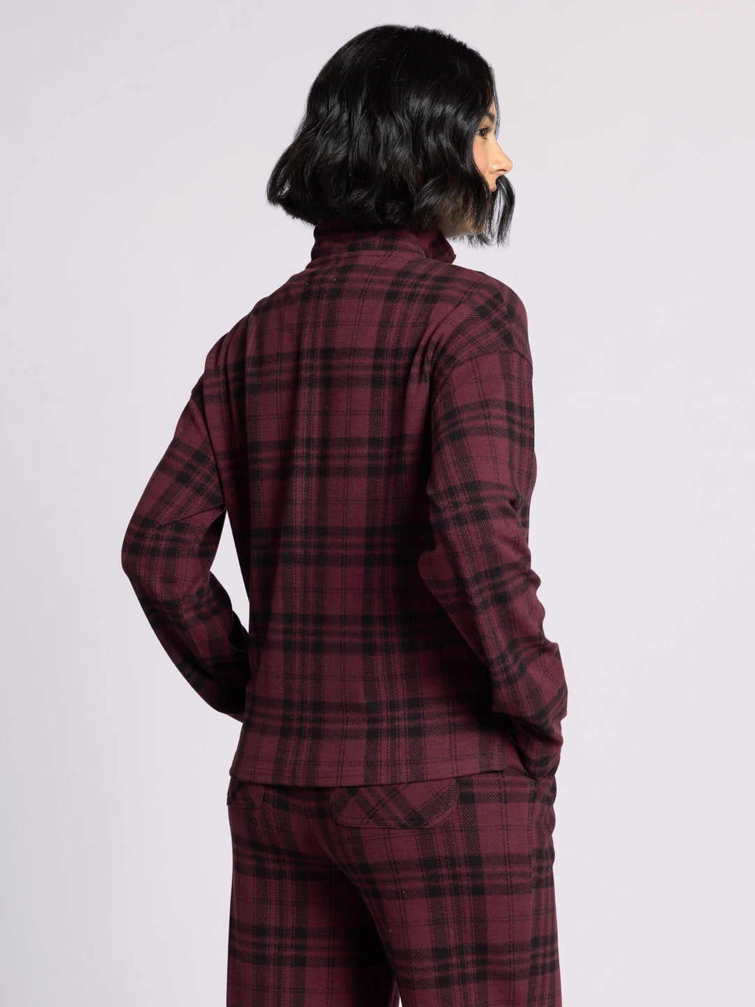 AMANI BURGUNDY PLAID 1/4 ZIP PULLOVER