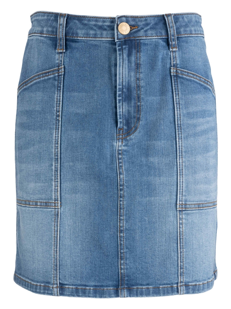 HAYDEN SEAMED PATCH POCKET DENIM SKIRT
