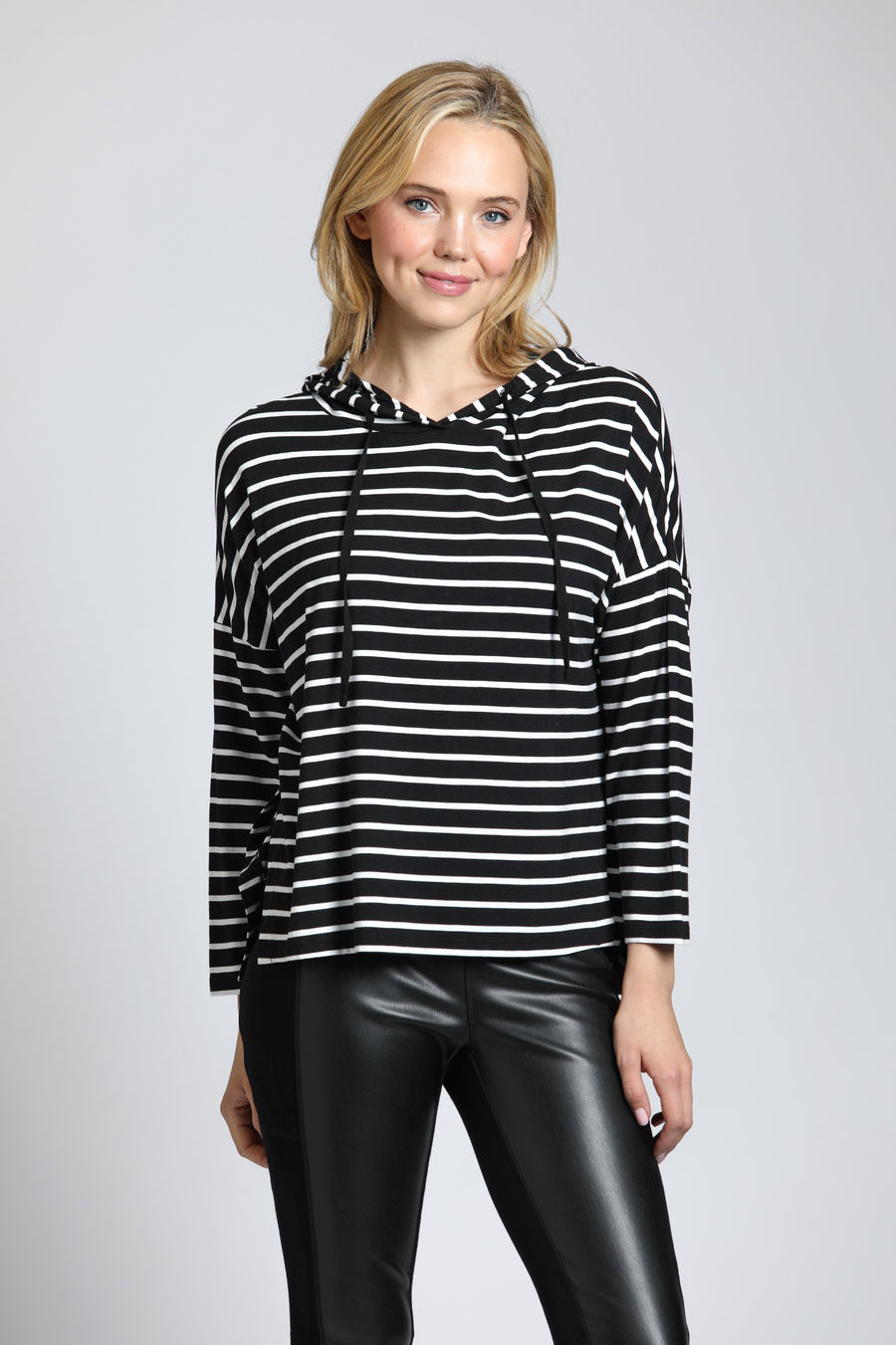 BLACK & WHITE STRIPE KNIT HOODIE
