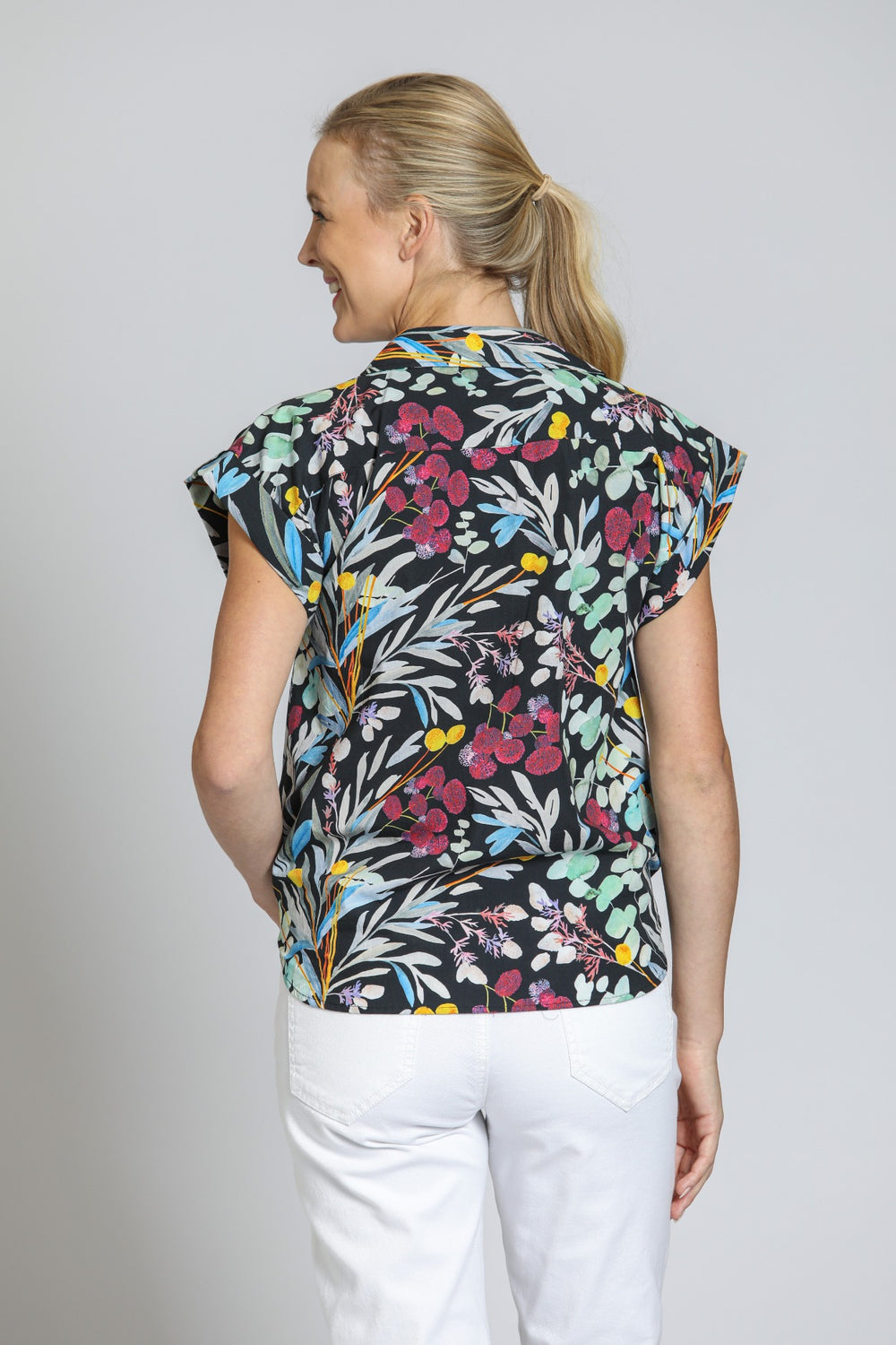MIDNIGHT FLORAL WRAP BLOUSE

