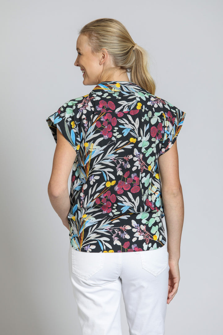 MIDNIGHT FLORAL WRAP BLOUSE