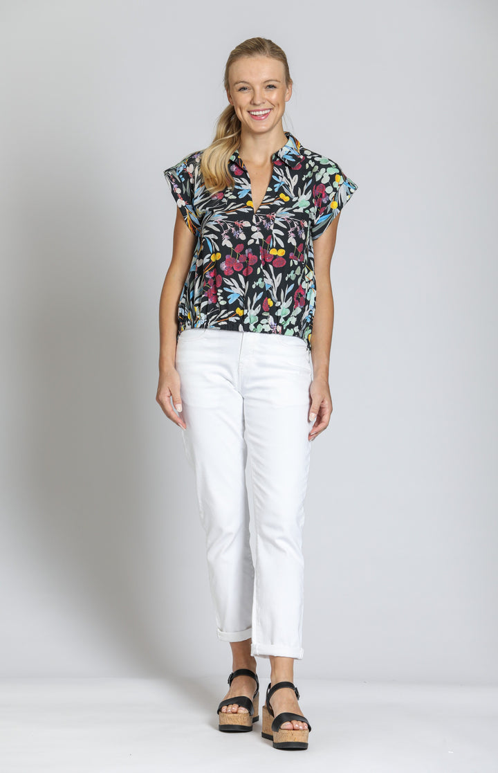 MIDNIGHT FLORAL WRAP BLOUSE