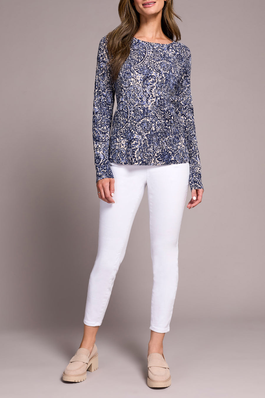 SAPPHIRE PRINT SWEATER KNIT TOP
