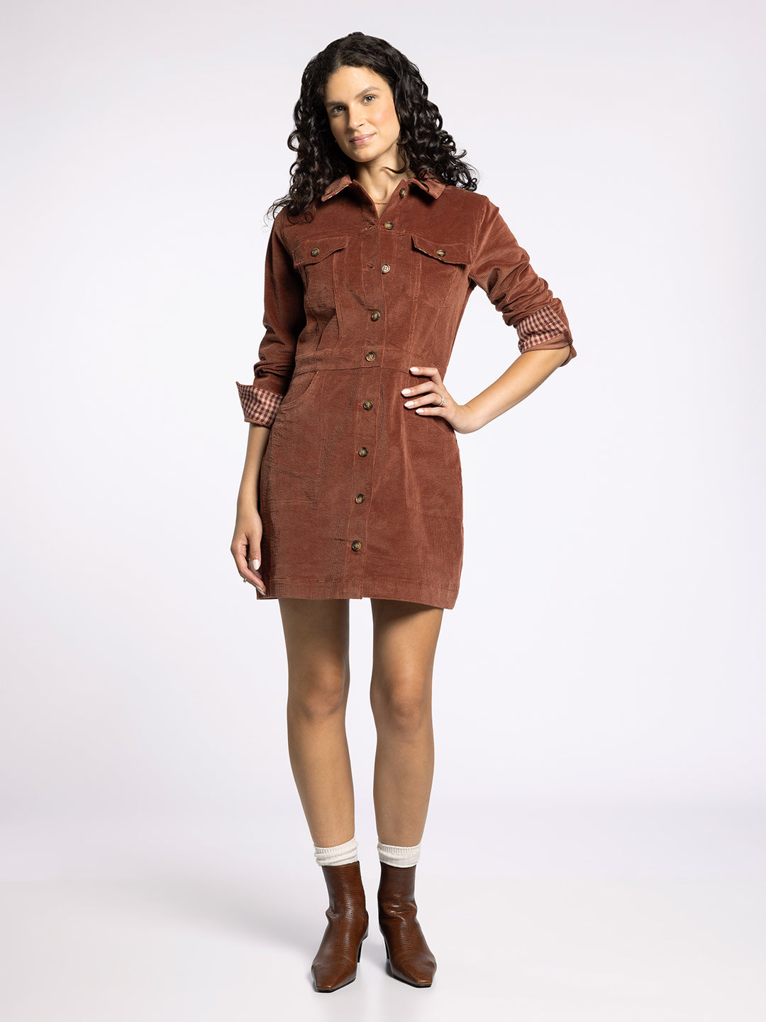 GLADYS RUSTIC BROWN CORD DRESS