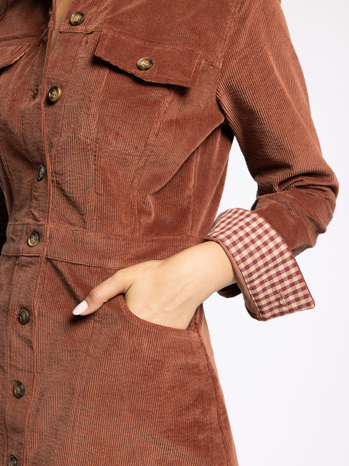 GLADYS RUSTIC BROWN CORD DRESS